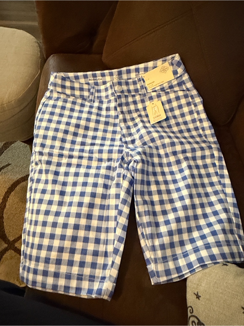 Women’s St. John’s bay Blue & White Gingham Bermuda Shorts size 6 NWT